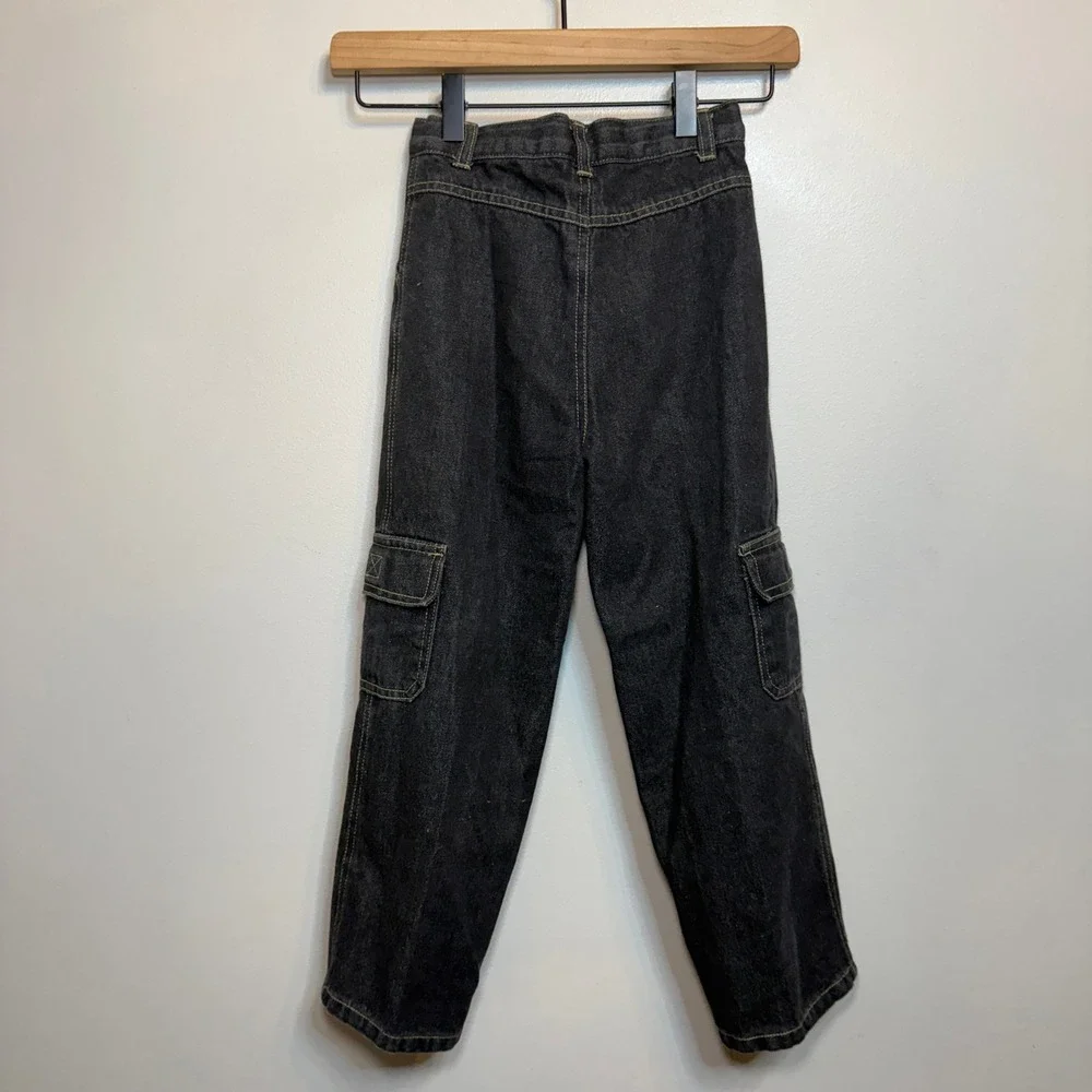 B.T. Kids Vintage Black Denim Cargo Pants Boys Size 5 Straight Leg Utility Jeans